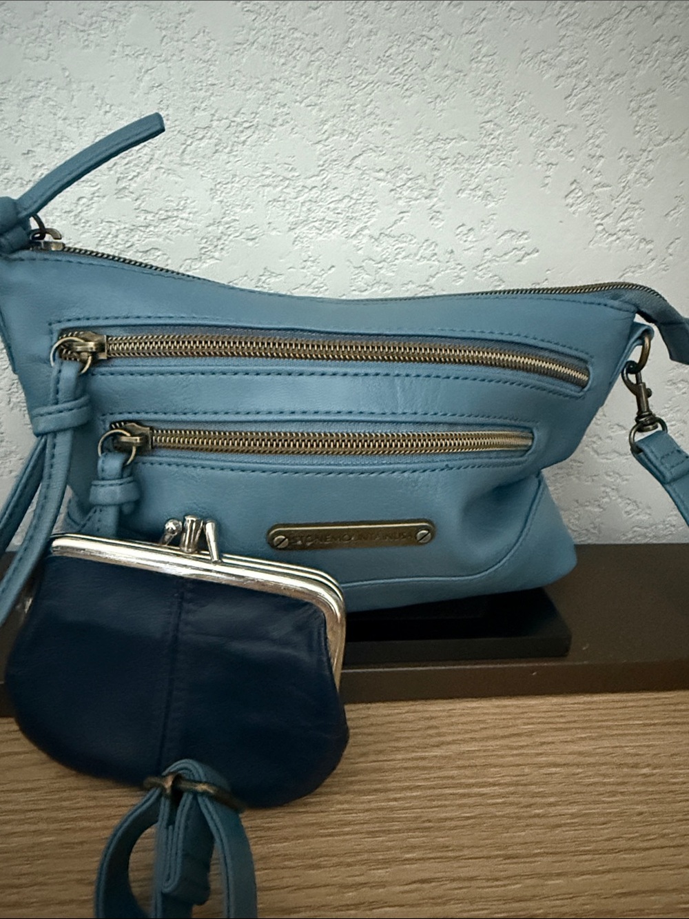 Stone Mountain Light Blue Crossbody bag with Navy Coin Pouch - Picture 2 of 5